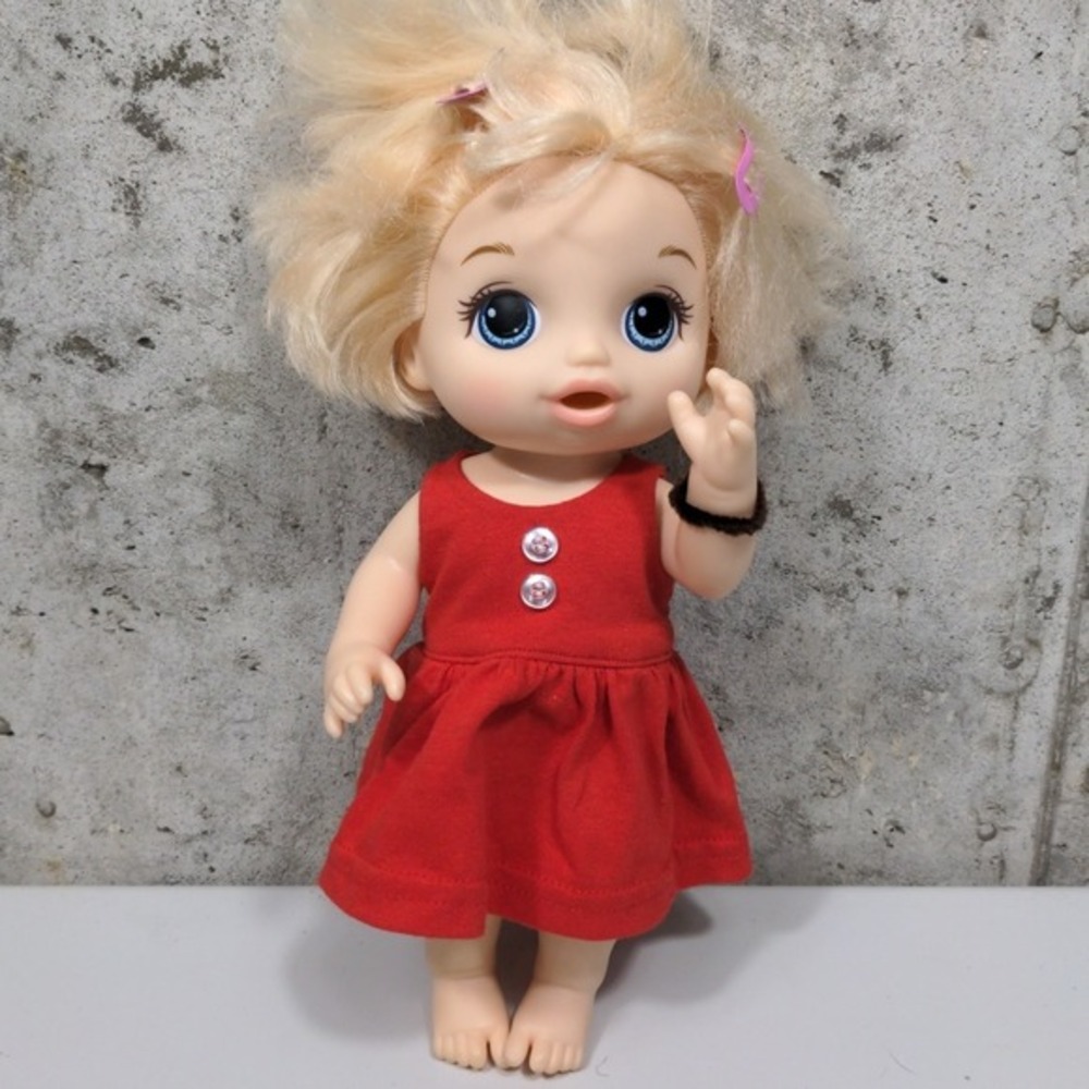 Hasbro Baby Alive 2017 Blonde‎ Hair Blue Eyes Red Dress 12 inch Doll E0586 81781